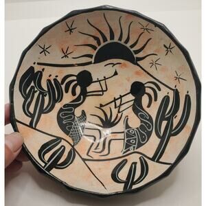 Tribal Pottery Footed Bowl 5 Inch X 2 Inch Sun Stars Cactus Musicians